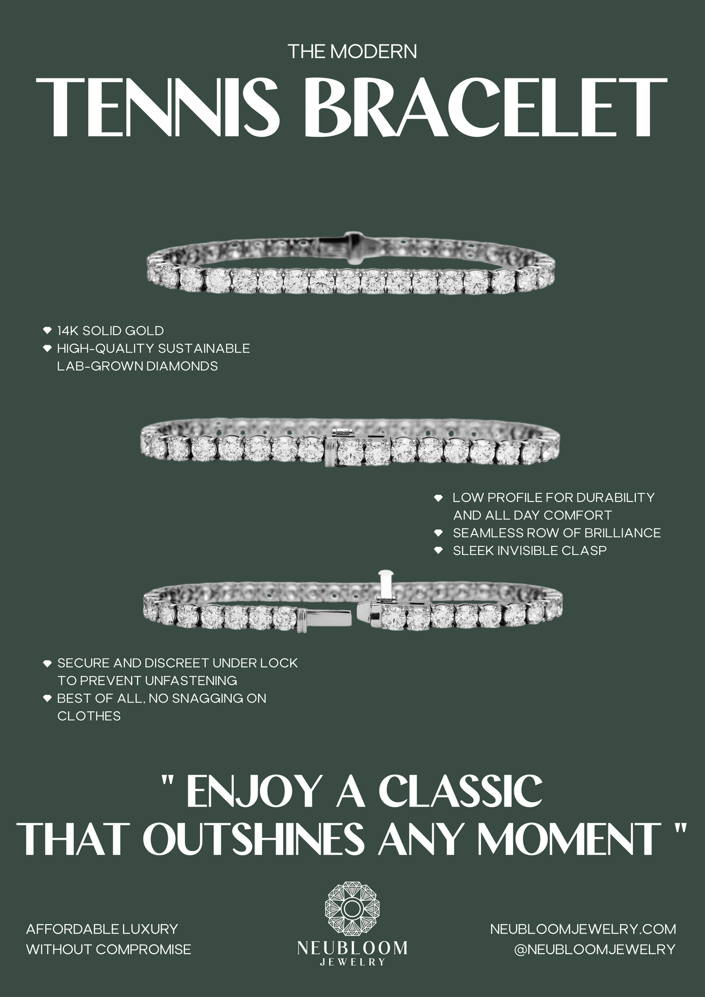 2-2.5ct. Lab-Grown Diamond Tennis Bracelet | 2.00mm | 14K Solid Gold with E-F VS+ Diamonds