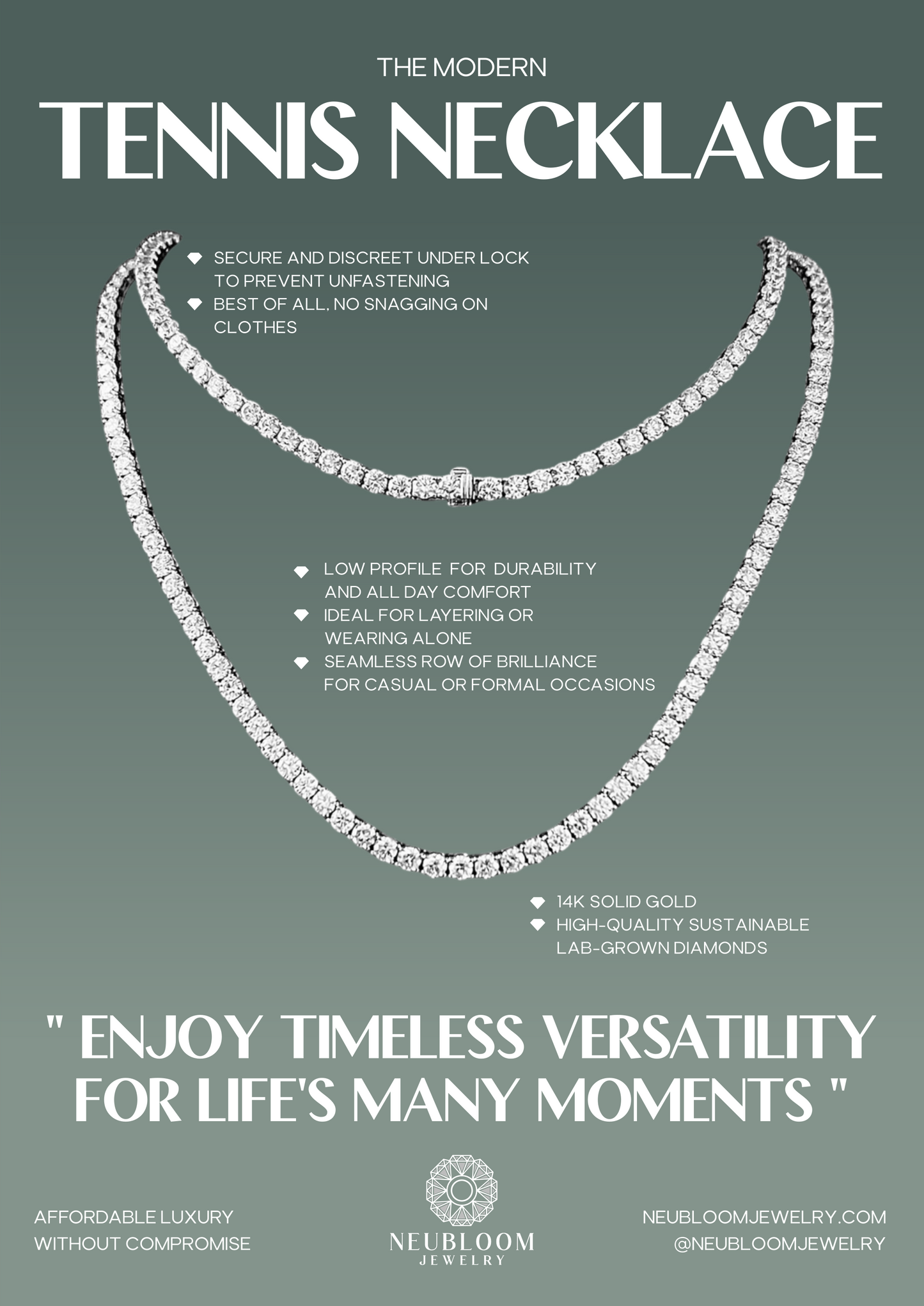 7-12ct. Lab-Grown Diamond Tennis Necklace | 2.35mm | 14K Solid Gold with E-F VS+ Diamonds