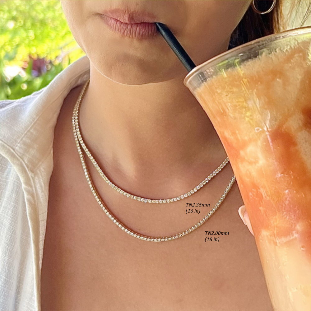 5-8ct. Lab-Grown Diamond Tennis Necklace | 2.00mm | 14K Solid Gold with E-F VS+ Diamonds